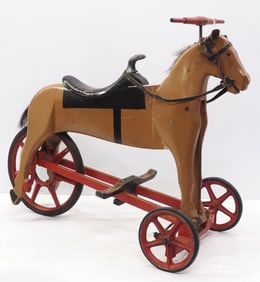 Wooden 3-wheel ride-on child's horse