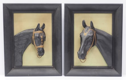 Pair of left and right facing horse heads in frames
