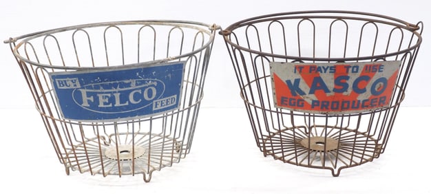 (2) Wire egg baskets with advertising