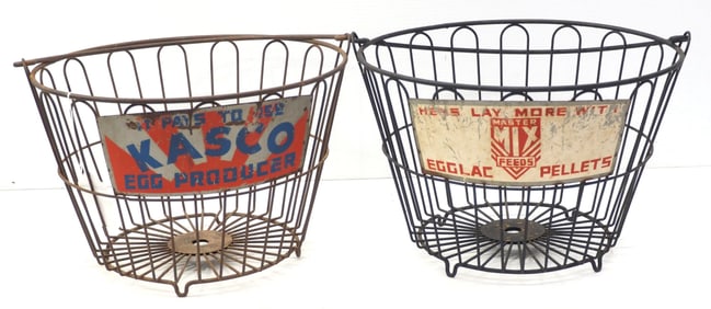 (2) Wire egg baskets with advertising