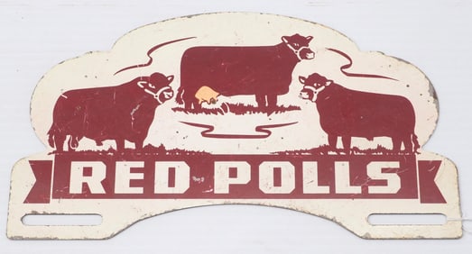 Red Polls tin license plate topper