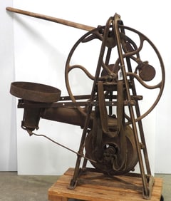 Unusual hand-crank forge with belt-driven blower