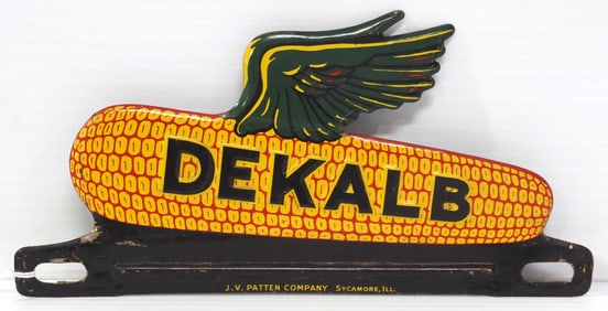 DeKalb flying ear of corn tin license plate topper