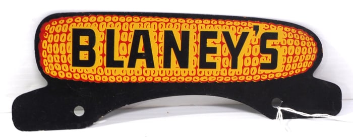 Blaney's ear of corn tin license plate topper