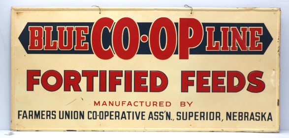 Blue Line Co-op Fortified Feeds sign
