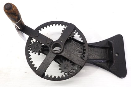 Cast iron, hand-crank 3-strand rope maker, 7"W x 12"H