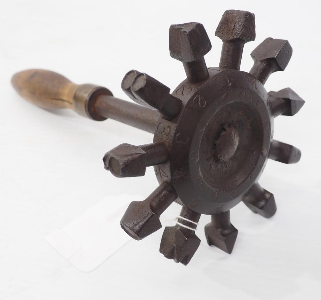 Hand-held log marker, stamped C.H. Hansons Implement Stamping Wheel, Chicago IL (1 of 3)