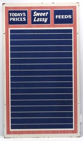 Sweet Lassy Feeds chalkboard price sign