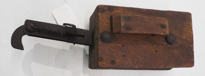 Early primitive, unusual wood & cast iron pulley