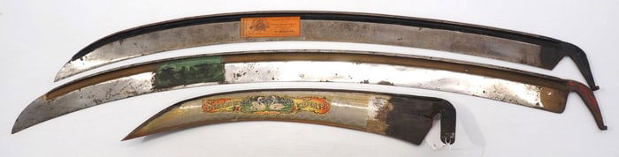 (3) Scythe blades with original labels