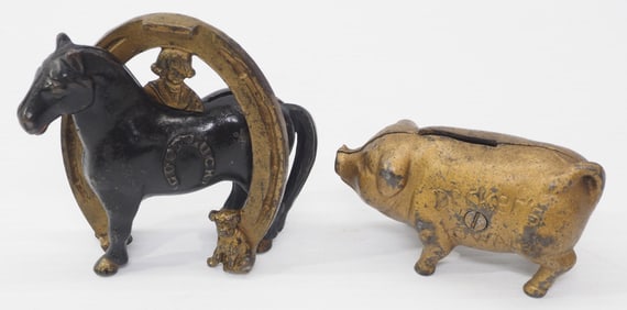 (2) Cast iron animal banks