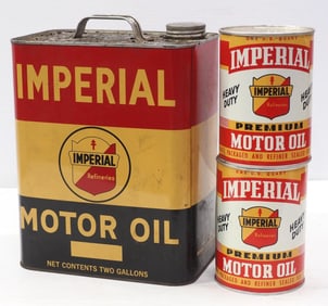 (3) Imperial Motor Oil tins