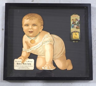 Mother's Worm Syrup advertisement and tin match safe