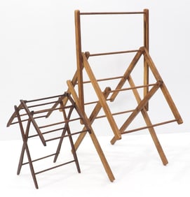 (2) Wooden, folding clothes drying racks