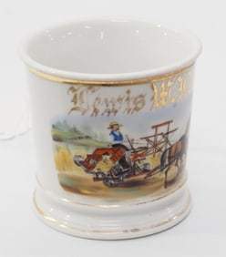 Occupational shaving mug with horse-drawn thrashing machine