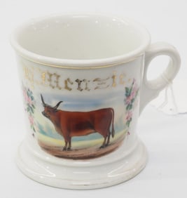 Occupational shaving mug with bull graphic