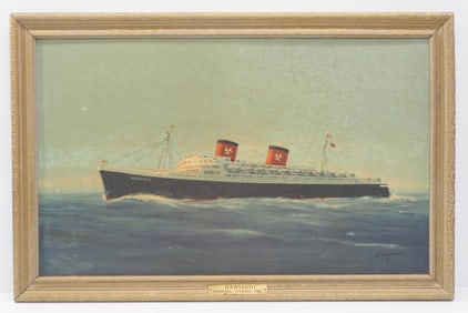 Framed lithograph of ocean liner SS Hanseatic