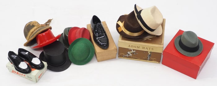 Assorted miniature hats and shoes