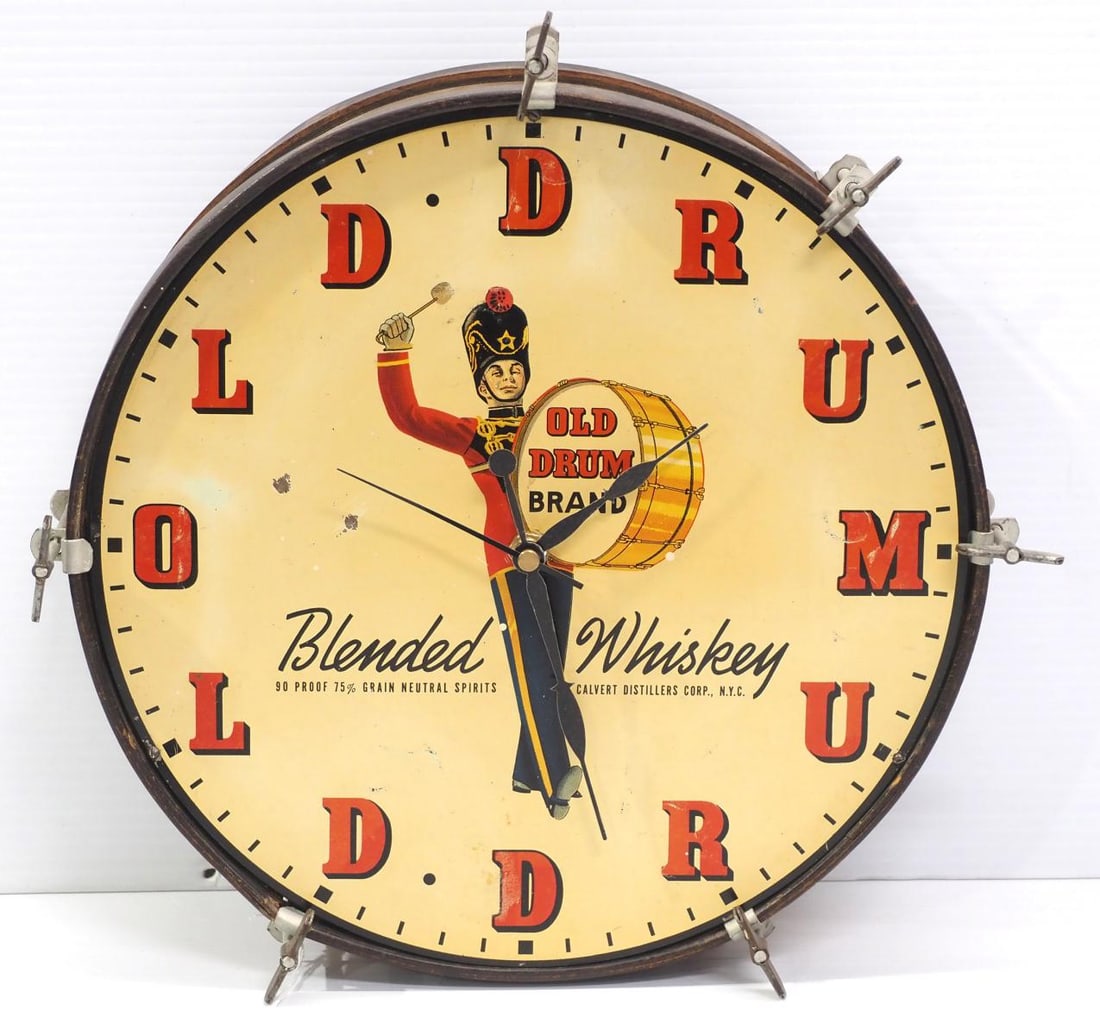 Old Drum Blended Whiskey advertising clock (1 of 3)