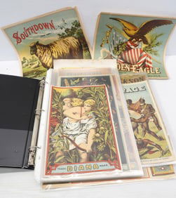 Collection of colorful tobacco advertising labels