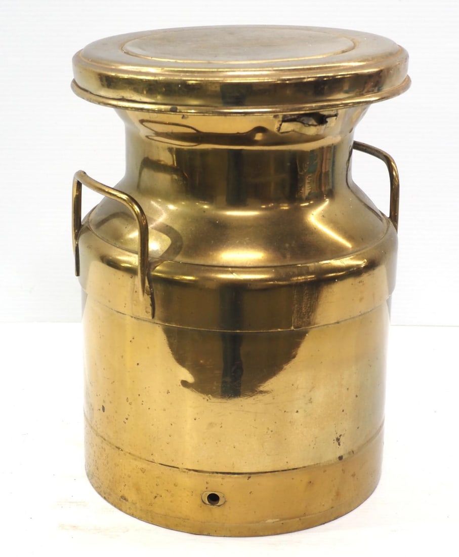 Brass 5-gallon milk can: Brass 5-gallon milk can, 11"dia. x 14.5"H