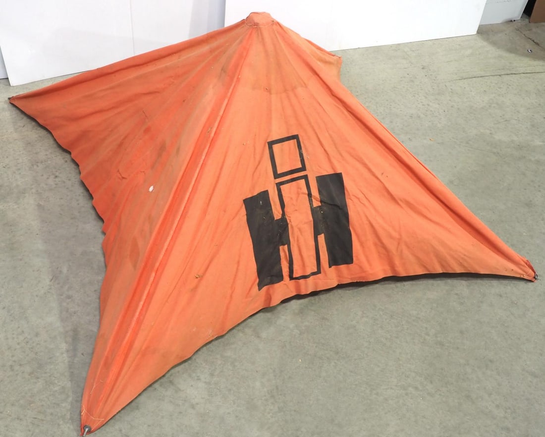 Red IH canvas tractor umbrella: Red IH canvas tractor umbrella - Good canvas, some fading