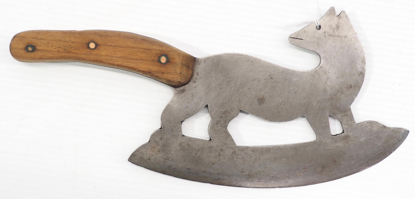 Wood-handled fox-shaped meat cleaver: Wood-handled fox-shaped meat cleaver, 12"L overall