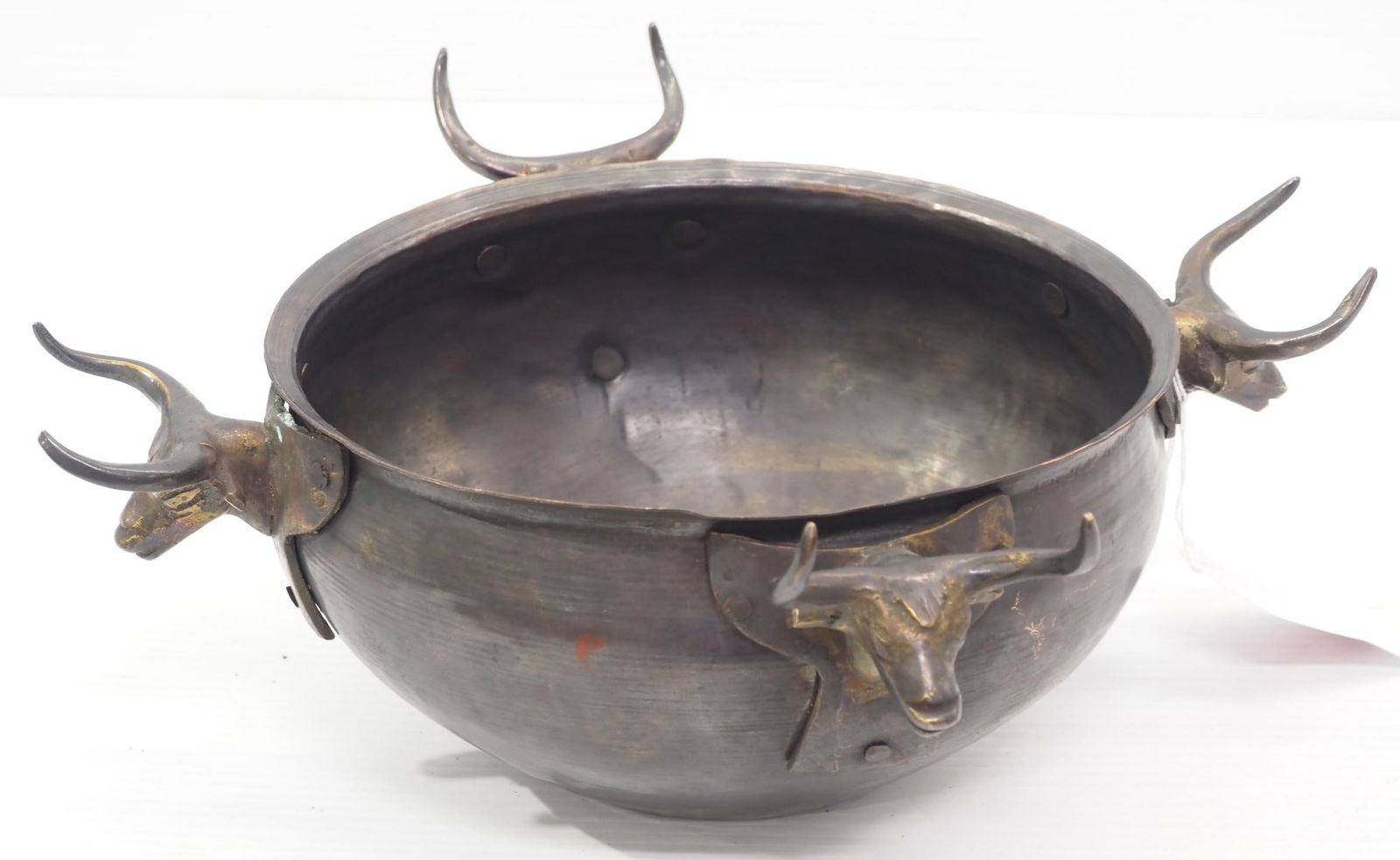 Copper bowl with longhorn bull details: Copper bowl with longhorn bull details, 8.5"dia x 5"H
