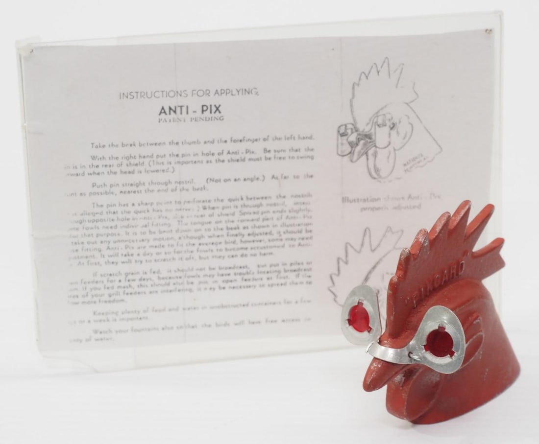 Pikgard rooster head with Anti-Pix product: RARE Store display Pikgard rooster head with Anti-Pix product and instructions for application