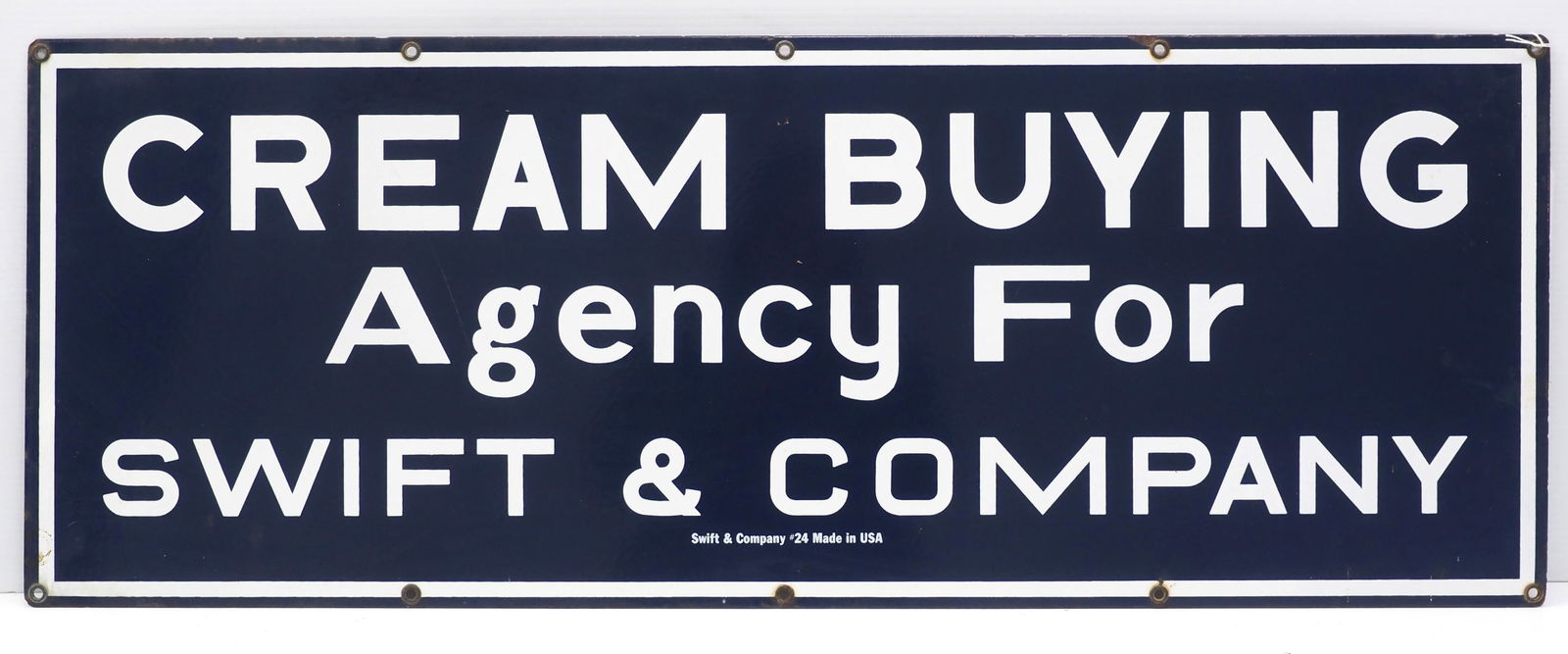 Cream Buying Agency for Swift & Company sign: 40"x15" SSP Cream Buying Agency for Swift & Company sign - Very Good