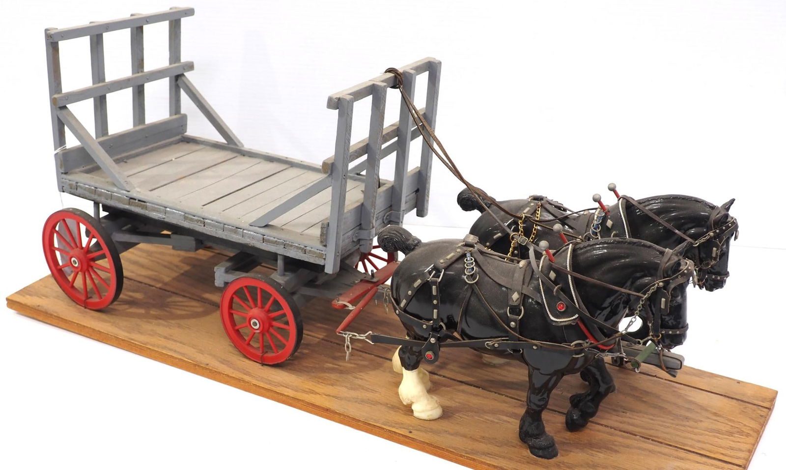 Model of 2 draft horses hitched to hay wagon (1 of 2)