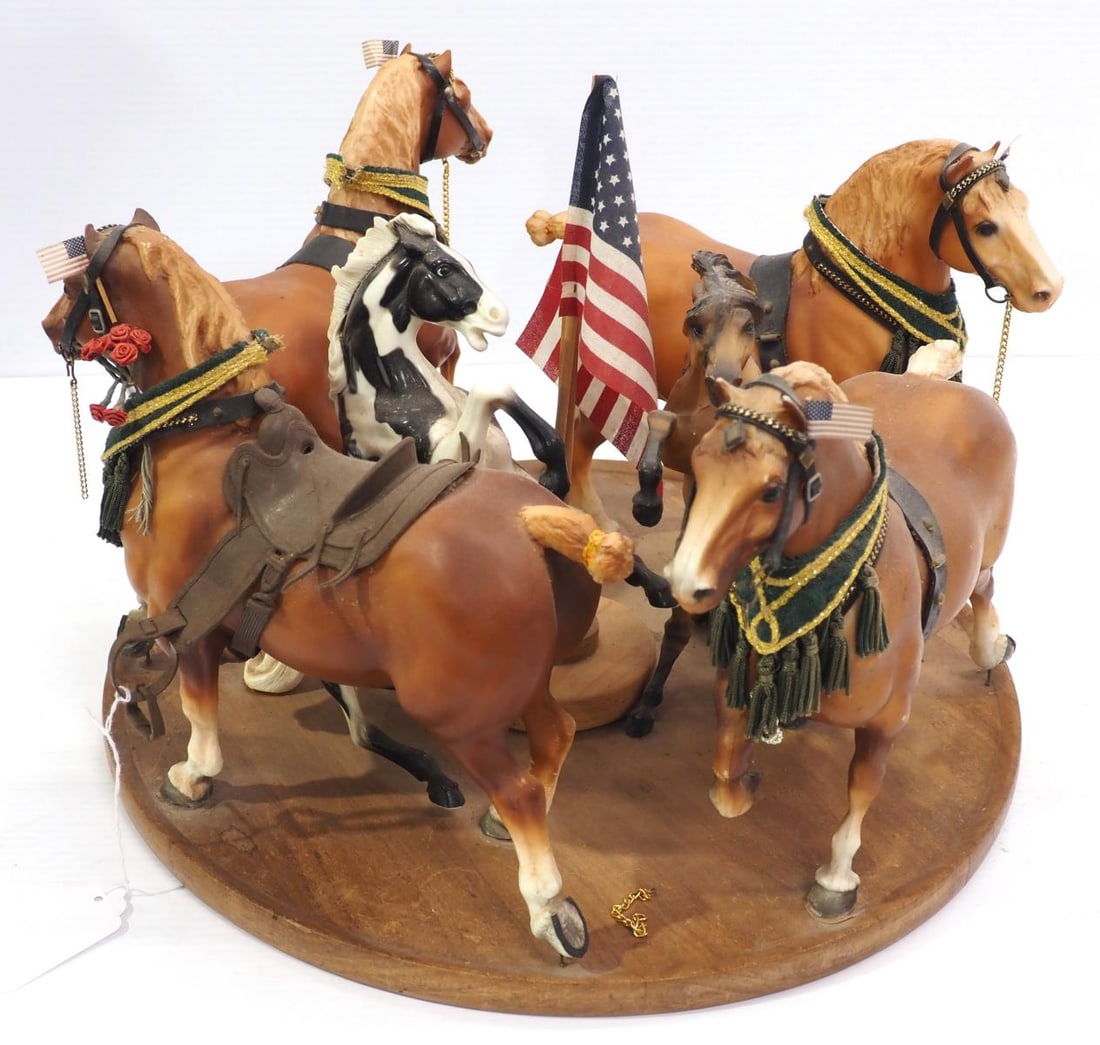 Display of 6 horses with flags: Display of 6 horses with flags and parade decorations, 16"dia.
