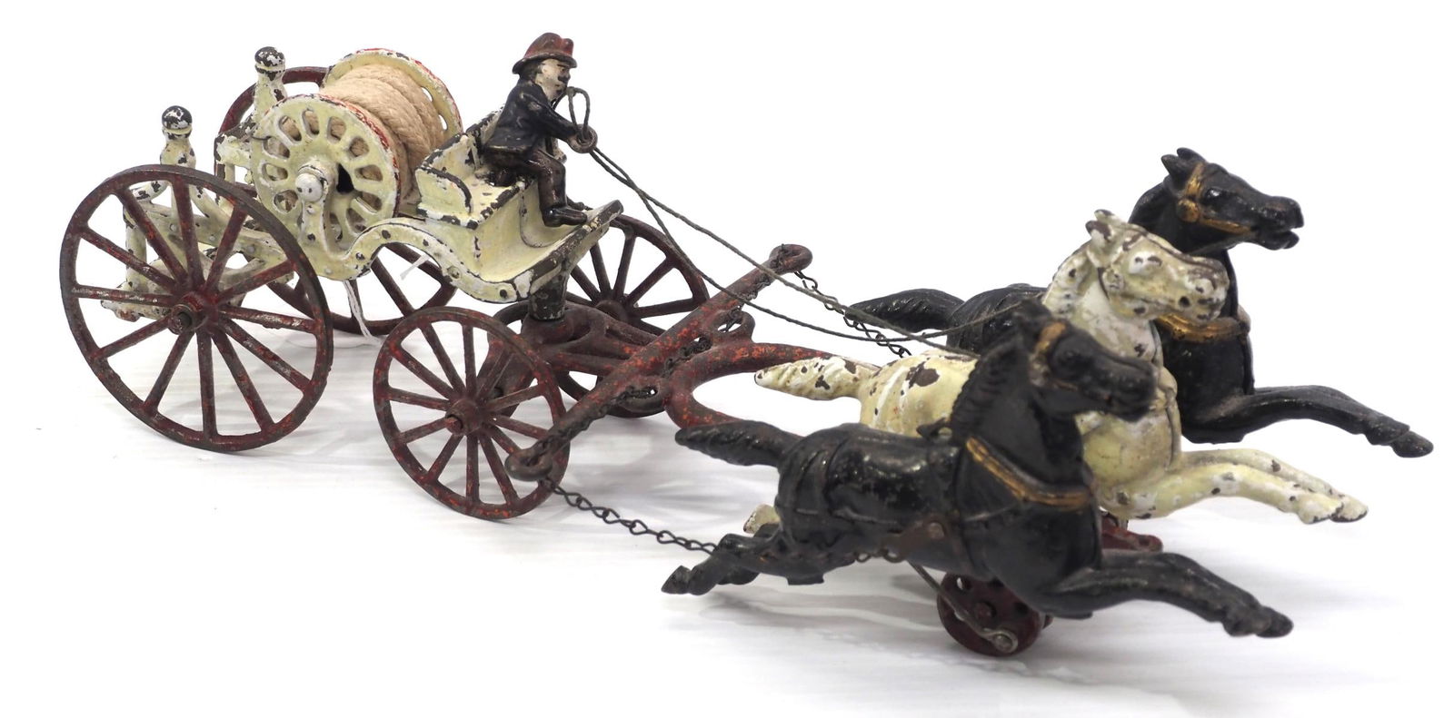 Dent cast iron fire hose reel carriage (1 of 3)