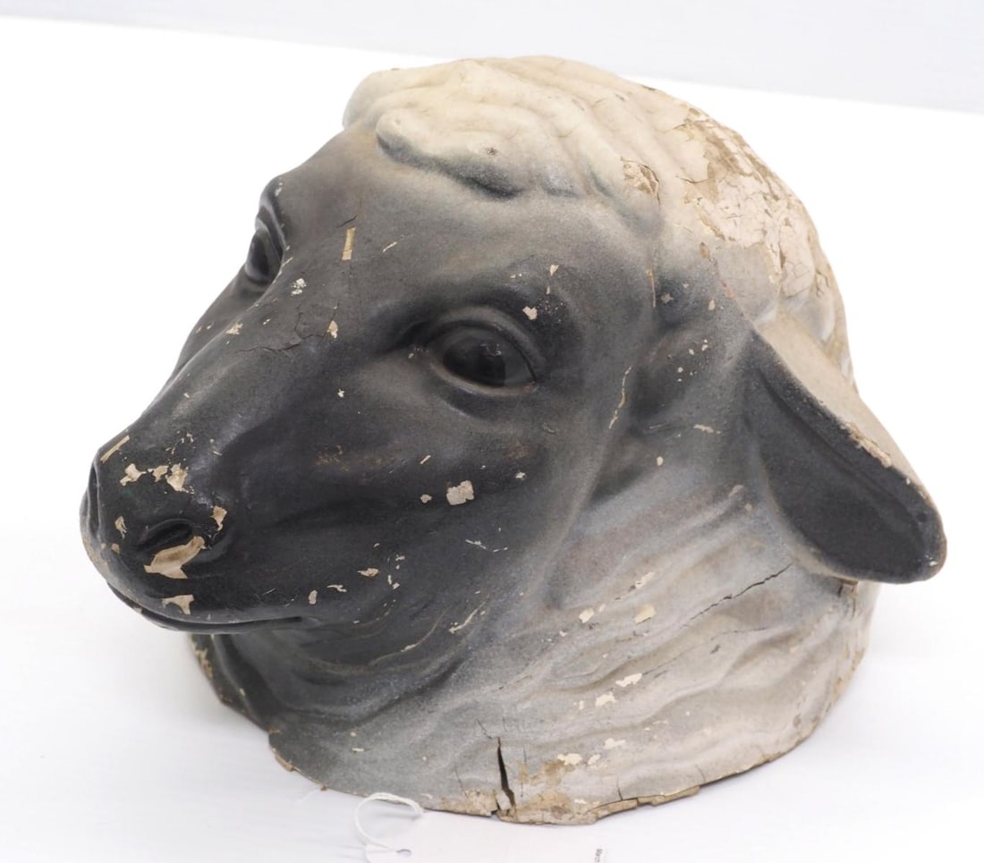 Painted plaster sheep head display (1 of 3)