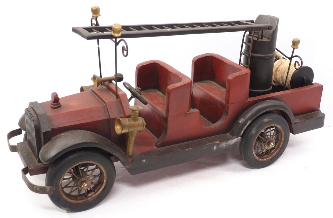 Wooden folk art early fire truck (1 of 3)