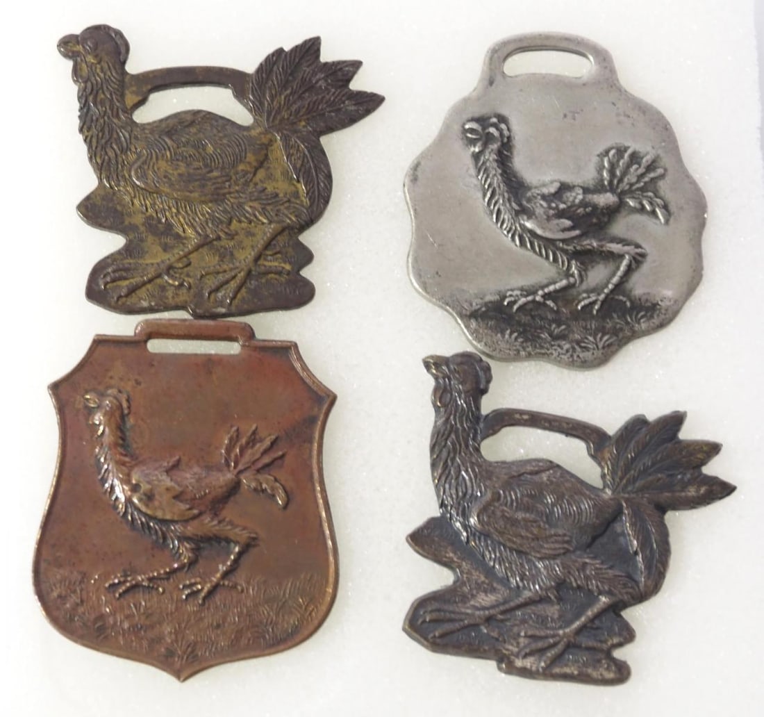 (4) Different Aultman Taylor chicken watch fobs: (4) Different Aultman Taylor chicken watch fobs