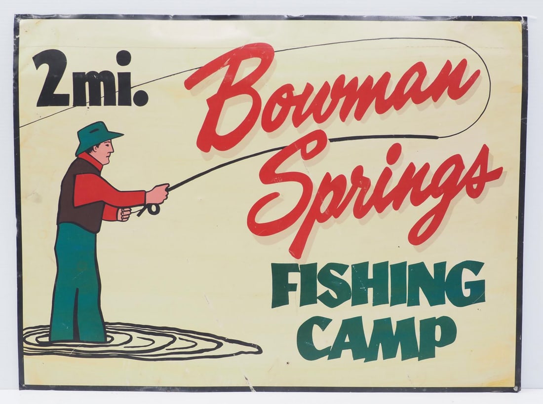 Bowman Springs Fishing Camp sign: 32"x24" SST Bowman Springs Fishing Camp sign - Good