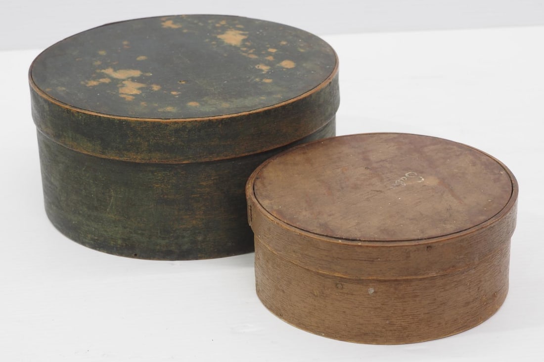 (2) Early round wooden pantry boxes (1 of 9)
