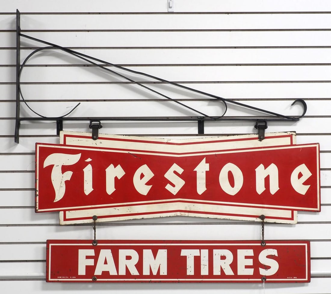 Firestone Farm Tires sign plus cast iron hanger (1 of 4)