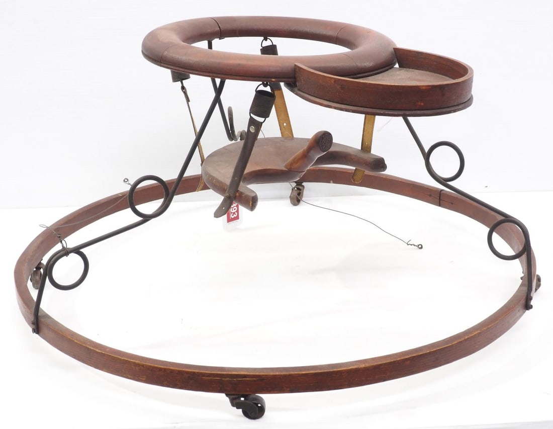 Early wooden baby walker: Early wooden baby walker, 28"x28"x14"H - Good * * Item(s) not eligible for shipping, contact Chupp Auctions for driver recommendations. Must be picked-up in 15 business days!