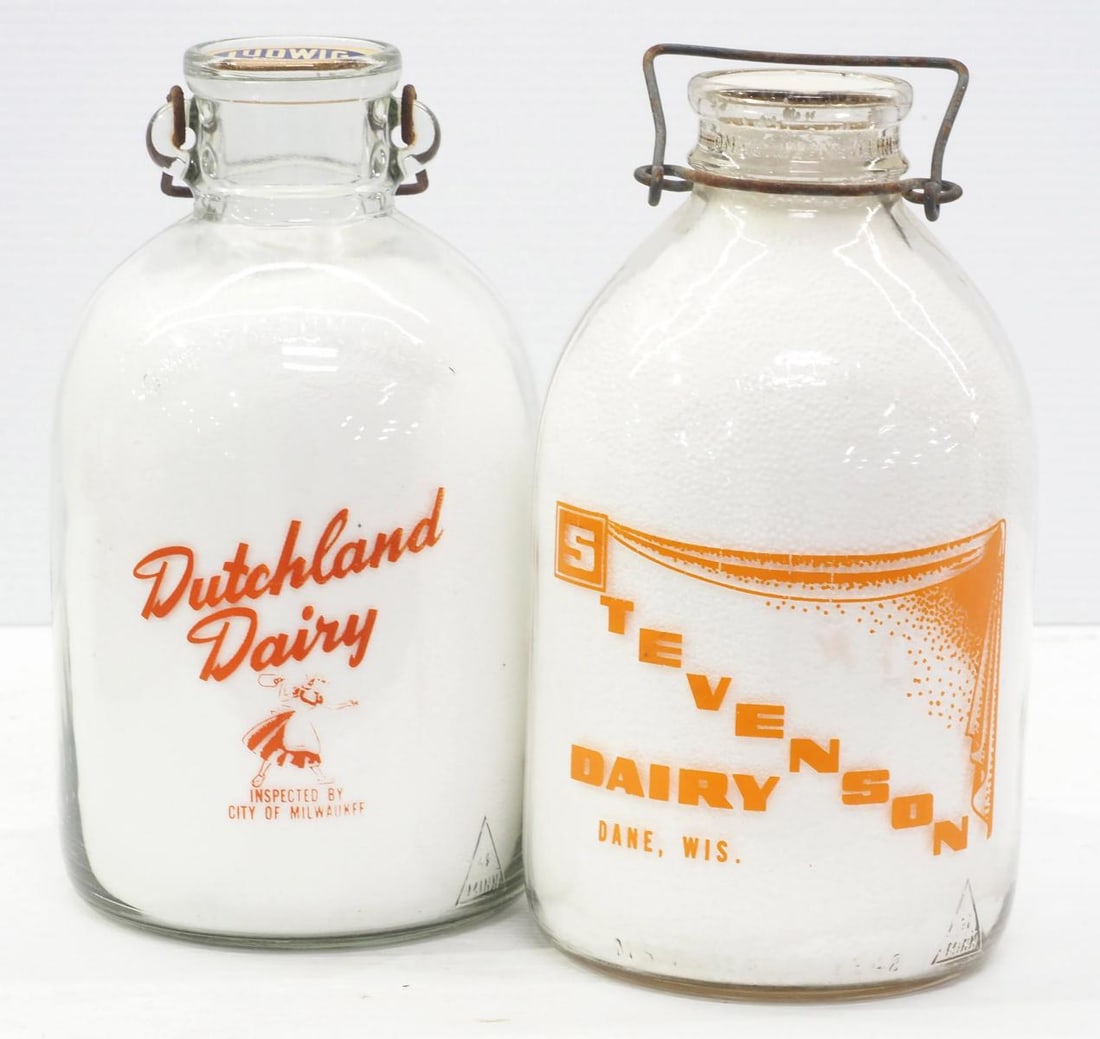 (2) 1-gal. milk bottles: (2) 1-gal. milk bottles: Stevenson Dairy / Dutchland Dairy - both Good