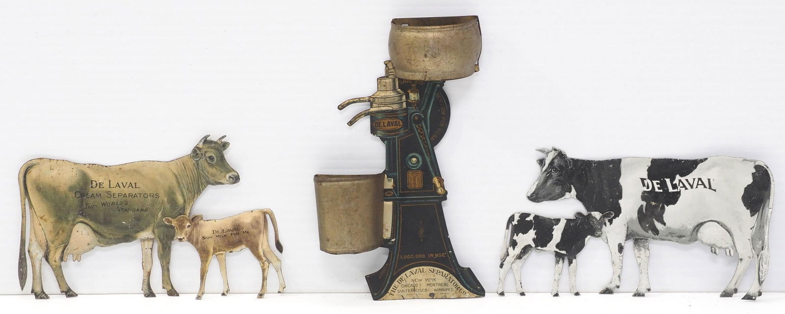 DeLaval tin match safe and cow & calf sets: DeLaval tin match safe / DeLaval Holstein & Jersey tin cow & calf sets - Good