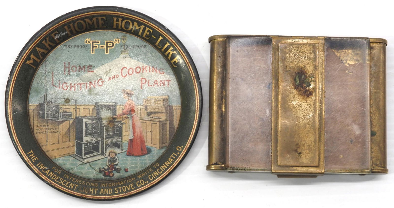 Advertising tip tray and brass cigarette container (1 of 2)