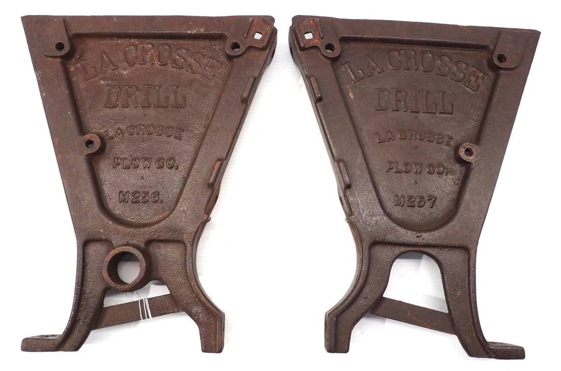 Pair of cast iron LaCrosse Drill planter box ends: Pair of cast iron LaCrosse Drill planter box ends