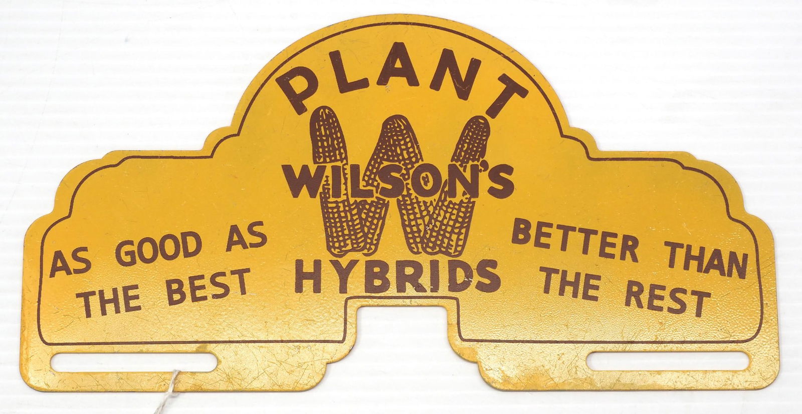Plant Wilson's Hybrids tin license plate topper: Plant Wilson's Hybrids tin license plate topper - Good