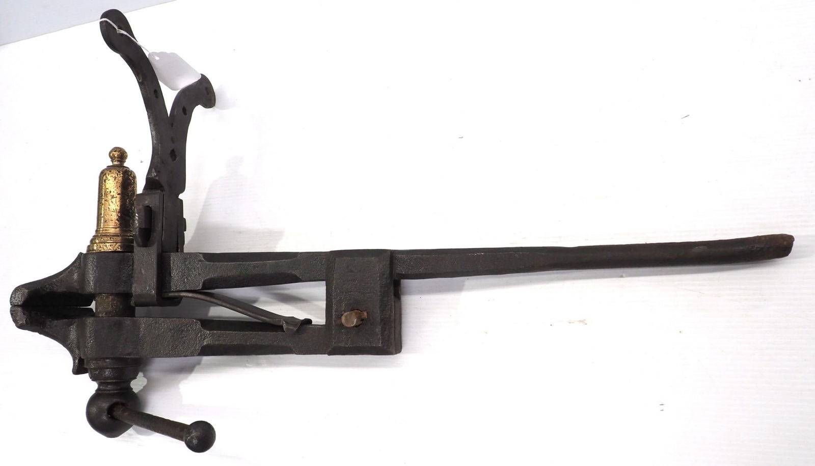 Blacksmith vise with brass box: Blacksmith vise with brass box, manufactured by Increase Wilson Co. from New London, Conn. 1848-1888, 71"H