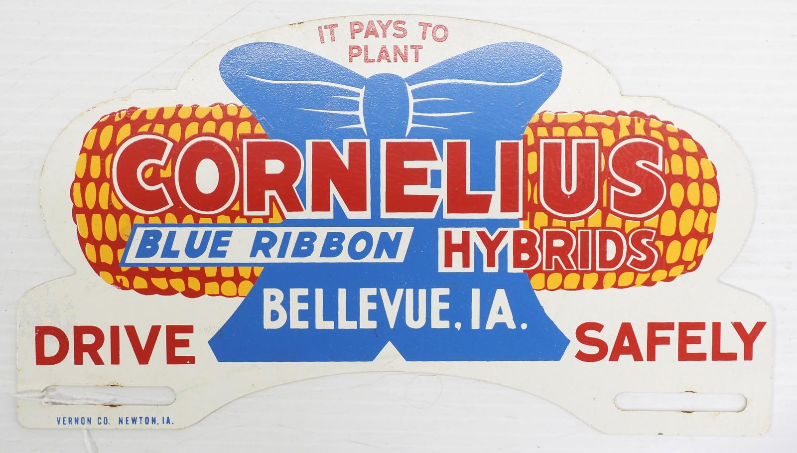 Cornelius Blue Ribbon Hybrids license plate topper: Cornelius Blue Ribbon Hybrids SST license plate topper, marked Vernon Co. - Great