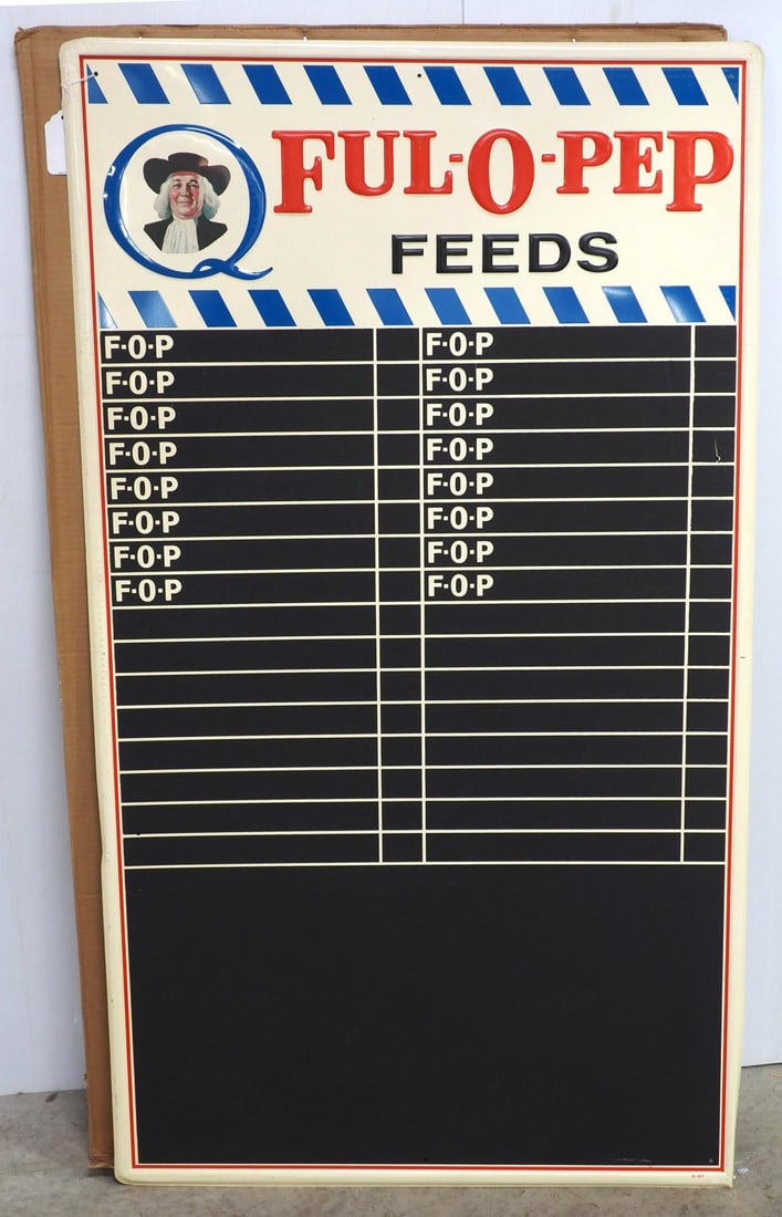 Ful-O-Pep self-framed chalkboard sign: NOS 32"x56" SST embossed Ful-O-Pep self-framed chalkboard sign with original box - Excellent