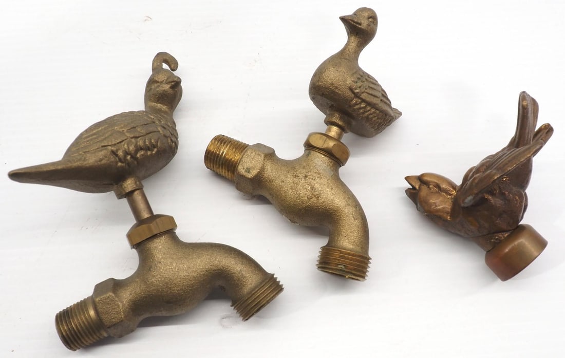 (3) Brass faucets with bird handles: (3) Brass faucets with bird handles