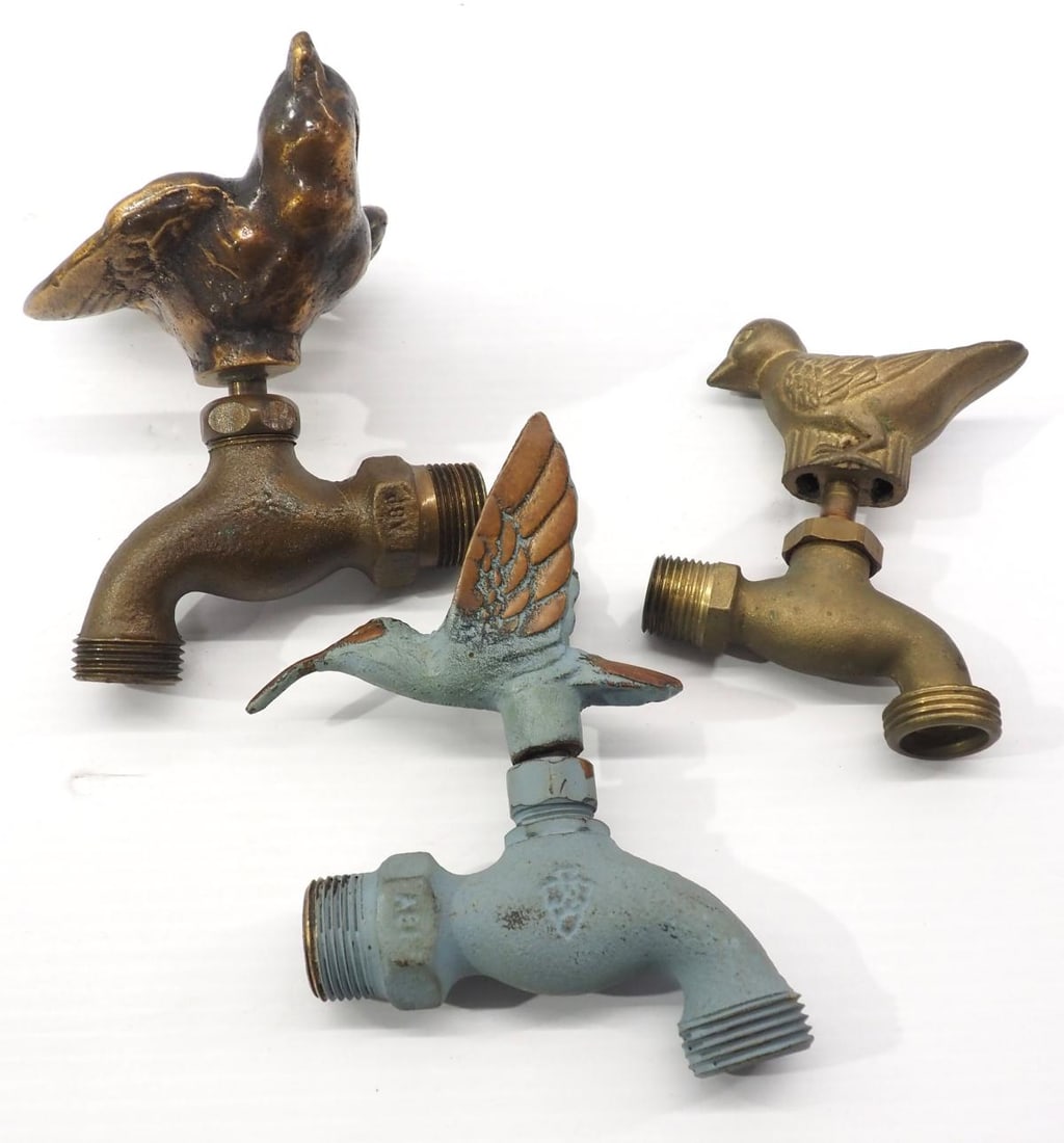 (3) Brass faucets with bird handles: (3) Brass faucets with bird handles